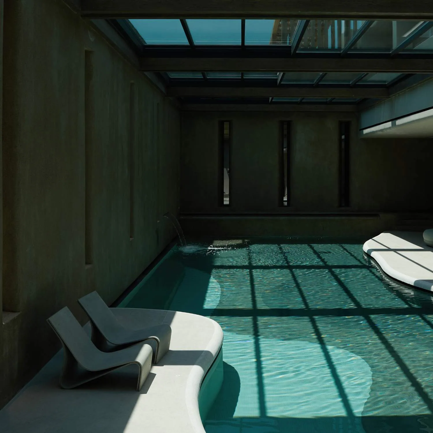 Vitality Pool mit Wasserliegen und Blick ins Blaue