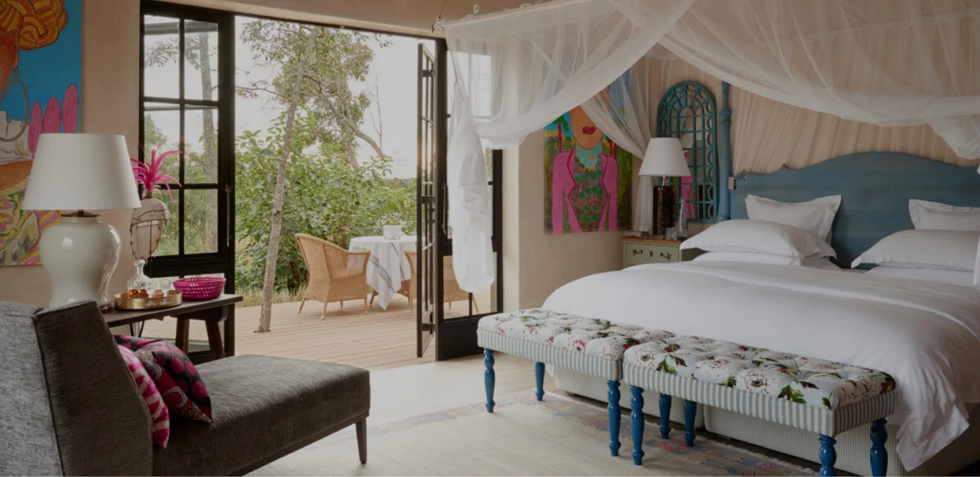 Schlafzimmer einer Suite von Royal Malewane mit Baldachin