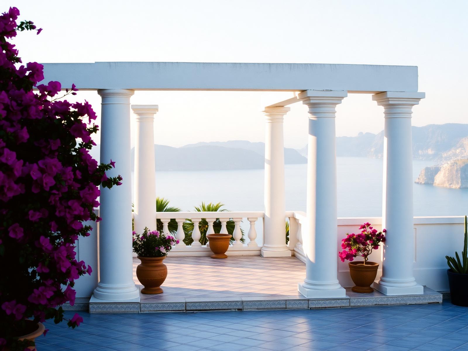 Weisses Hotel in Anacapri mit Kunstsammlung, Pinien und Blick über den Golf von Neapel